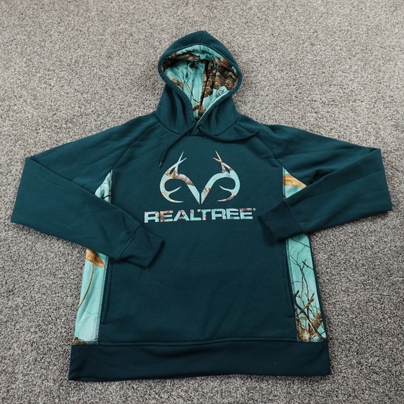Realtree Tops - Realtree Hoodie Womens S Blue Green Camo Logo Sweatshirt Sweater Outdoor Hunting